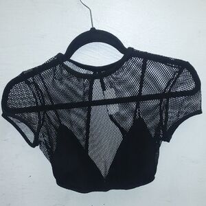 Mustard Seed Black Mesh Crop Top with Built-In Bralette